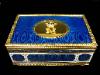 Reuge singing bird box automaton in blue and white enamel with jewels